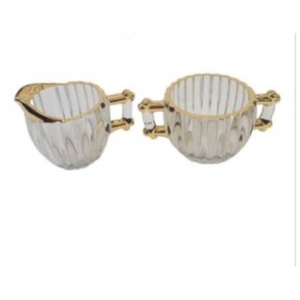 Sugar Creamer Set Jeanette Glass Co 24K Gold Decorated